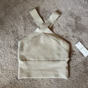 Abercrombie tan sculpt knit cross cross top aritzia